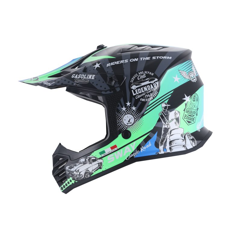 SWAY 618 Kask GASOLINE Green Grey Blue – Çocuk cross motosiklet kaskı
