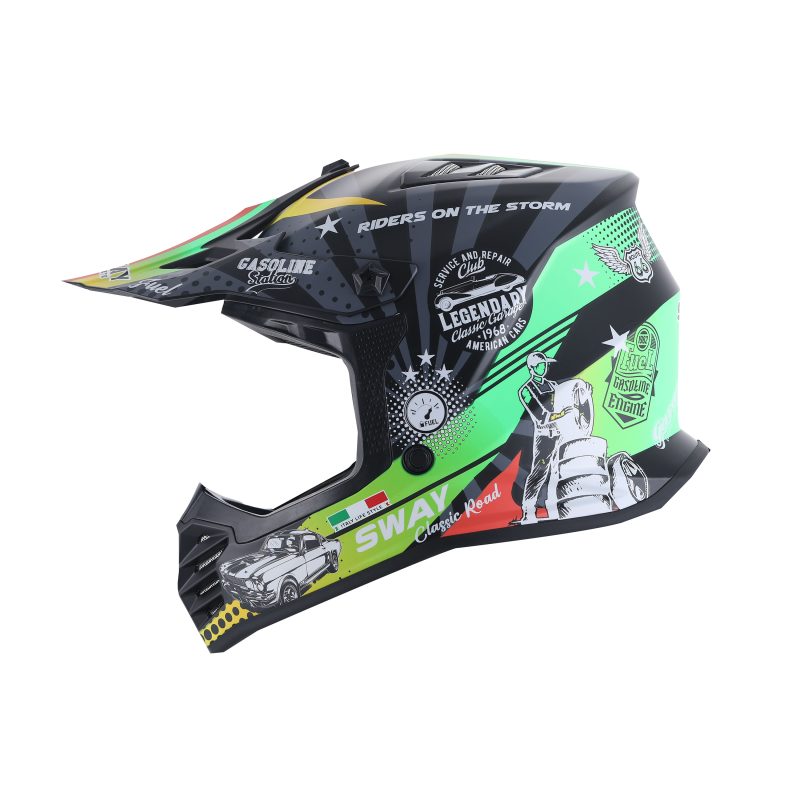 SWAY 618 Kask GASOLINE Green Grey Red – Çocuk cross motosiklet kaskı